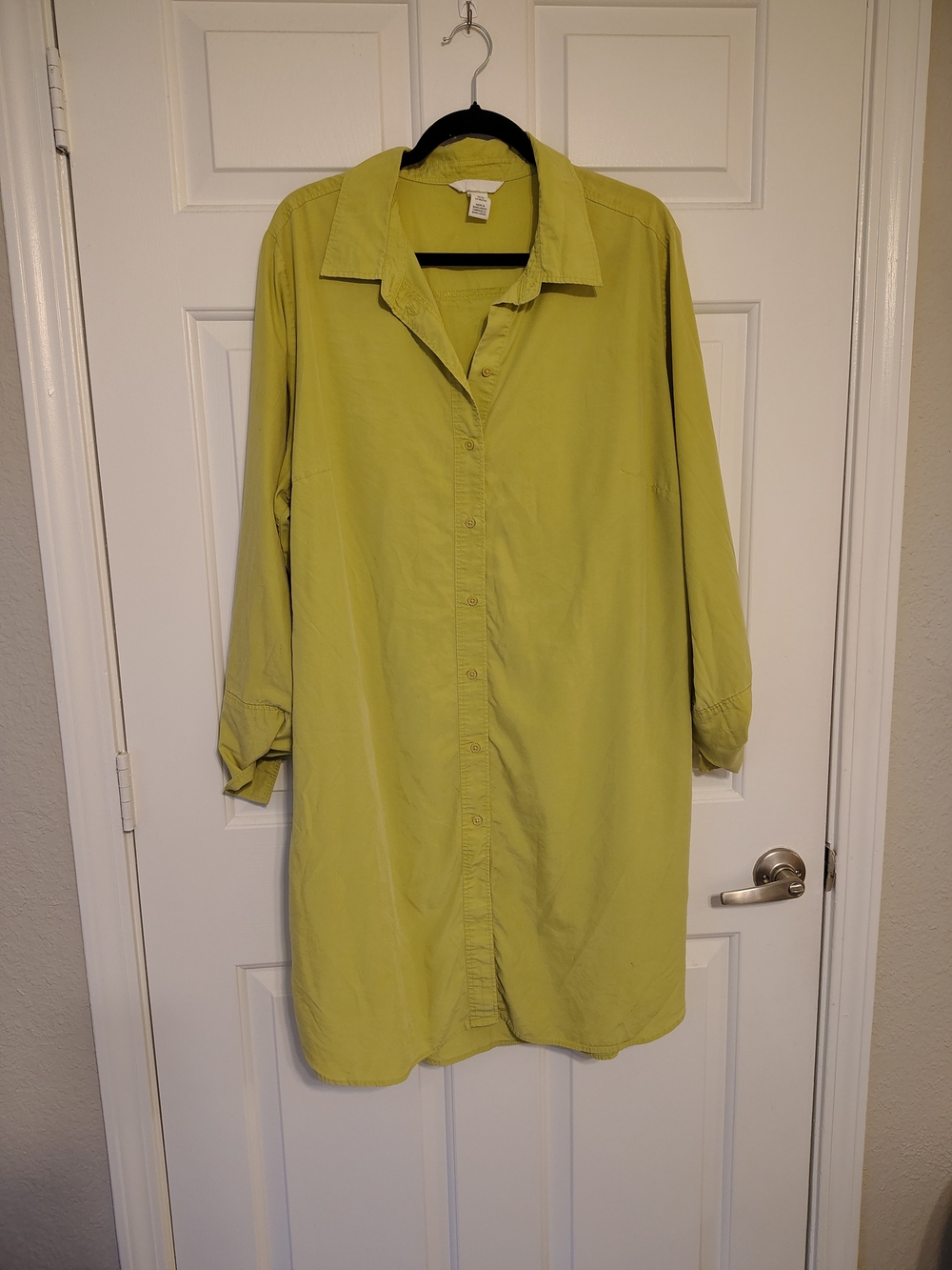 Classic Button-Front Women’s Shirt Dress in Chartreuse